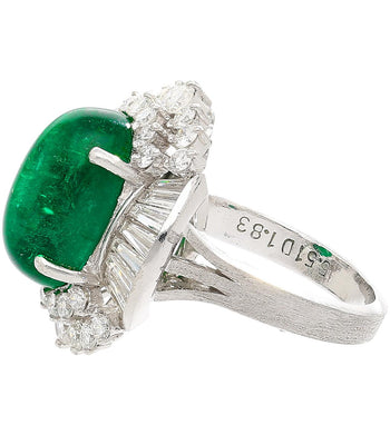 5.51 Carat Cabochon Cut Emerald & Diamond Platinum Ballerina Ring – Assay Jewelers