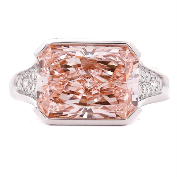 5.54 Carat Fancy Intense Pink Lab Grown Diamond Half Bezel Ring