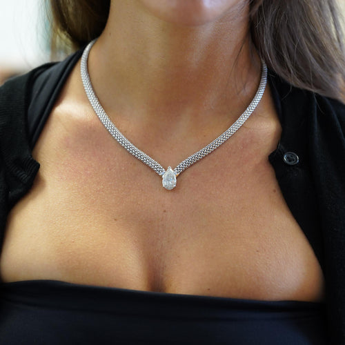 5.62 Carat Pear Diamond Solitaire Drop Pendant Necklace 18K White Gold