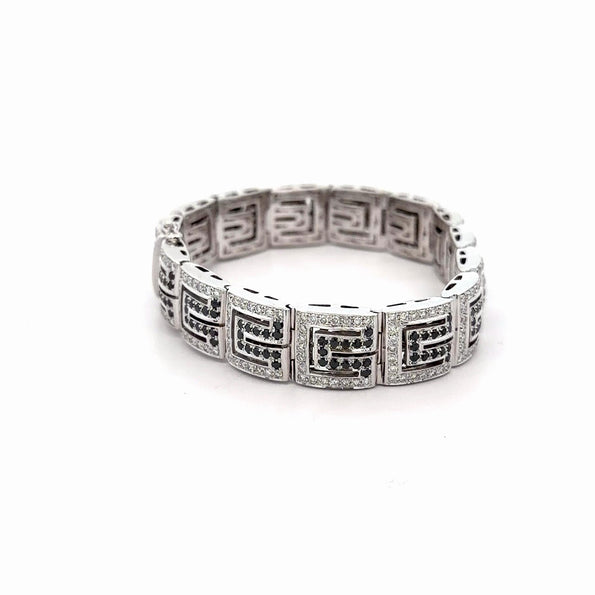 5.75 Carat Black & White Diamond in 18K White Gold Greek Key Bracelet