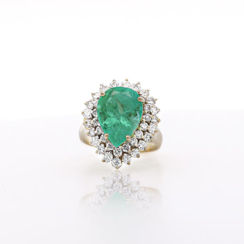 5.75 Carat Pear Cut Colombian Emerald Diamond Halo 18K Gold Emerald Ring – Assay Jewelers