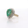 5.75 Carat Pear Cut Colombian Emerald Diamond Halo 18K Gold Emerald Ring