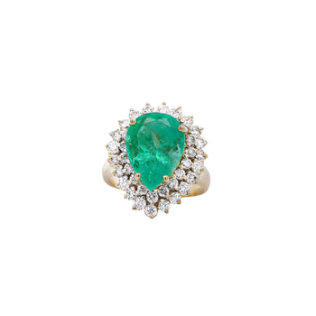 5.75 Carat Pear Cut Colombian Emerald Diamond Halo 18K Gold Emerald Ring – Assay Jewelers
