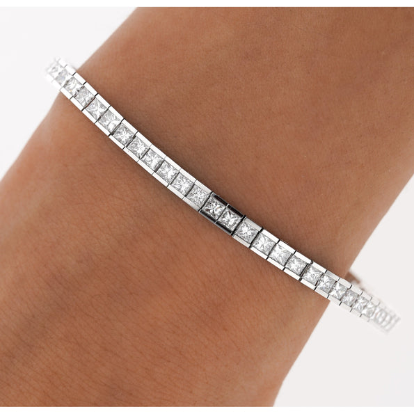 6 Carat Princess Cut Diamond Tennis Bracelet with Half Bezel Setting