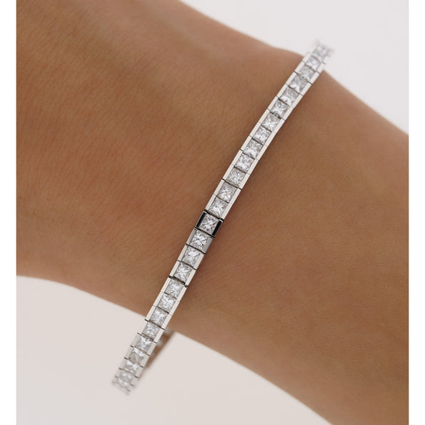 6 Carat Princess Cut Diamond Tennis Bracelet with Half Bezel Setting
