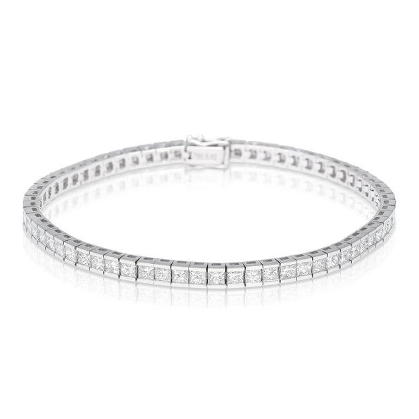 6 Carat Princess Cut Diamond Tennis Bracelet with Half Bezel Setting