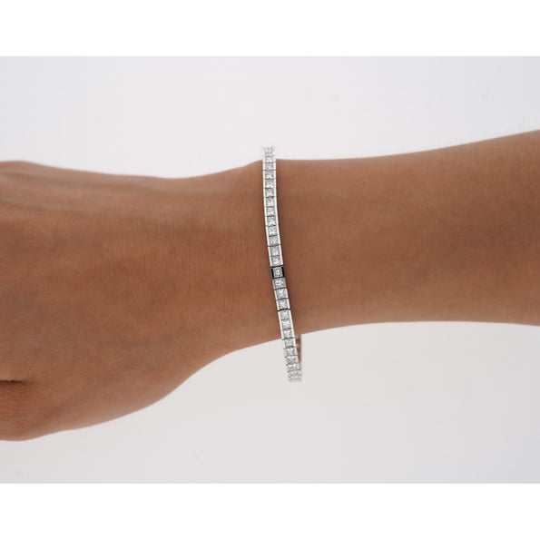 6 Carat Princess Cut Diamond Tennis Bracelet with Half Bezel Setting