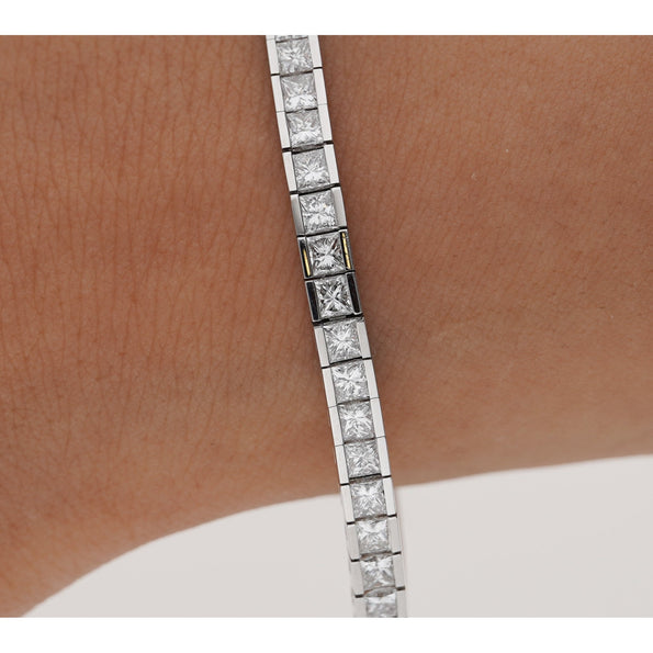 6 Carat Princess Cut Diamond Tennis Bracelet with Half Bezel Setting