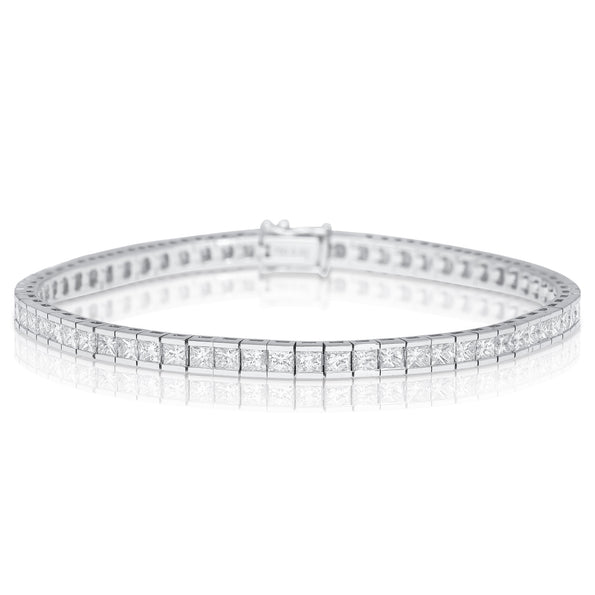6 Carat Princess Cut Diamond Tennis Bracelet with Half Bezel Setting