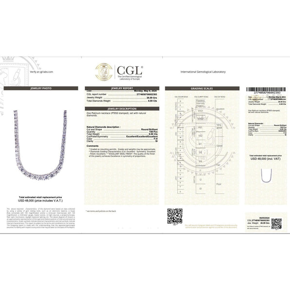 6 Carat Natural Diamond Riviera Graduated Tennis Necklace Platinum 17" 4-Prong
