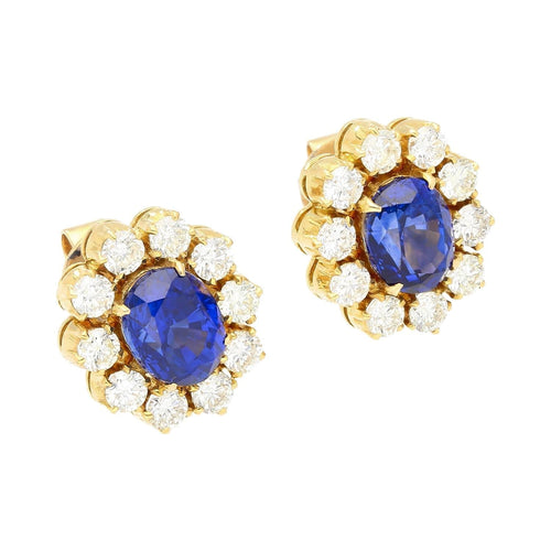 6.28ct Royal Ceylon Blue Sapphire Diamond Halo Stud Earrings