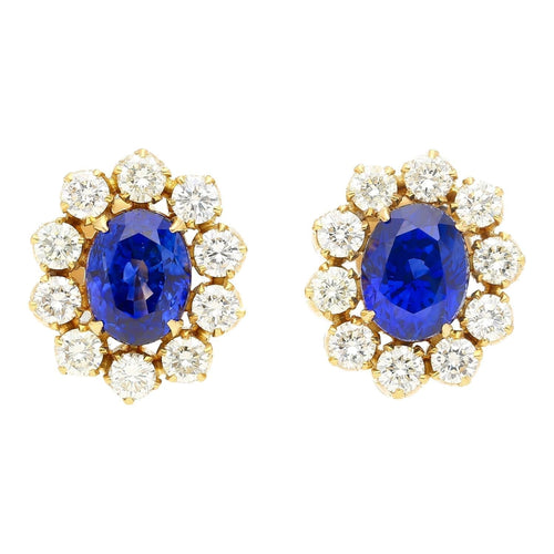 6.28ct Royal Ceylon Blue Sapphire Diamond Halo Stud Earrings