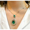 6.42 Carat Oval Emerald Drop & Diamond Halo Pendant Necklace