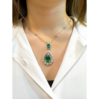 6.42 Carat Oval Emerald Drop & Diamond Halo Pendant Necklace – Assay Jewelers