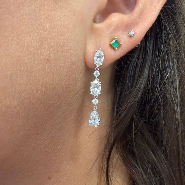6.5 Carat Multi Shape Diamond Marquise-Oval-Pear Linear Drop Earring