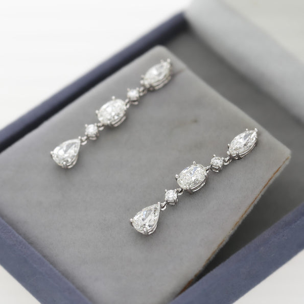6.5 Carat Multi Shape Diamond Marquise-Oval-Pear Linear Drop Earring