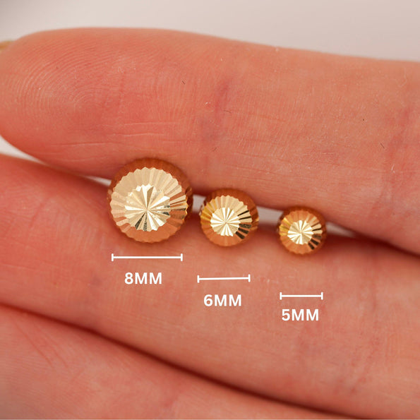 6mm Half Ball Sphere 14K Gold Diamond Cut Studs
