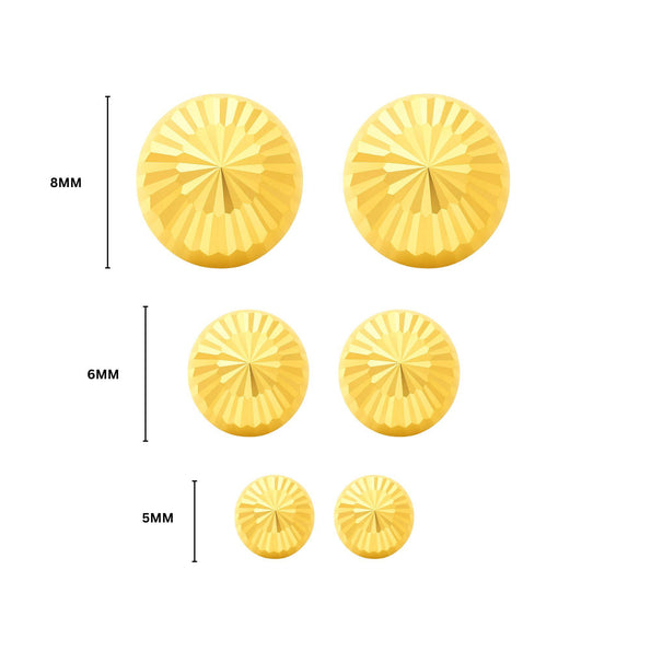 6mm Half Ball Sphere 14K Gold Diamond Cut Studs