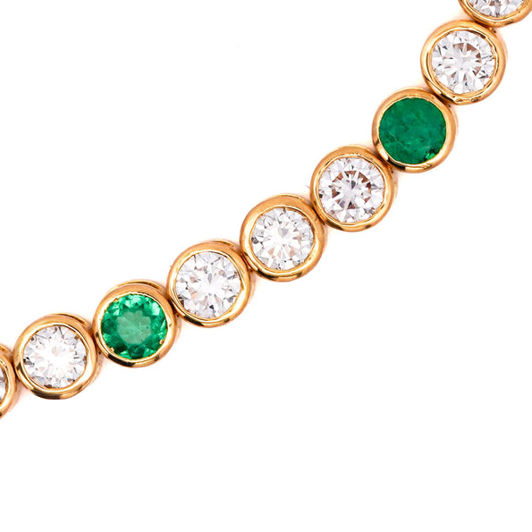 7 Carat Diamond and Emerald Bezel Set 14K Gold Tennis Bracelet