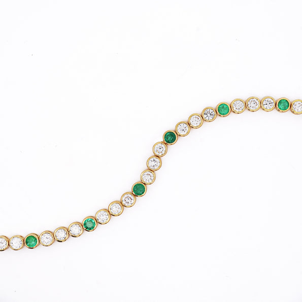 7 Carat Diamond and Emerald Bezel Set 14K Gold Tennis Bracelet