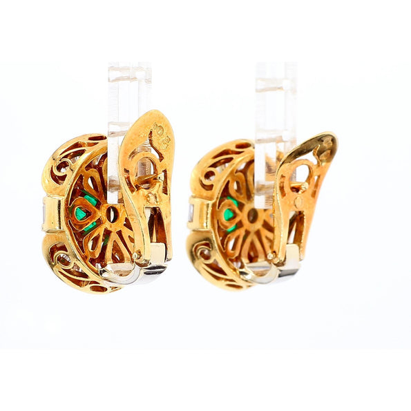 7 Carat Emerald & Baguette Diamond 18K Gold Ballerina Statement Earrings