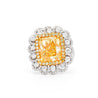 7 Carat Fancy Intense Yellow Radiant Cut Diamond and Diamond Halo Ring | GIA Certified