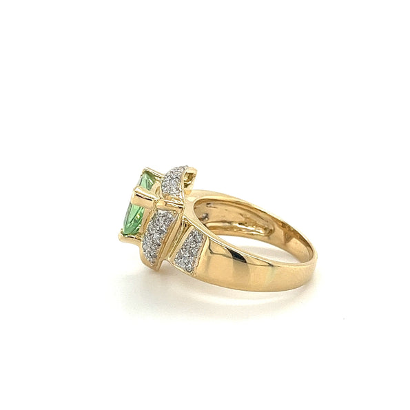 7 Carat Trilliant Cut Watermelon Green Tourmaline with Diamond Sides in 18K Gold 2 Tone Ring