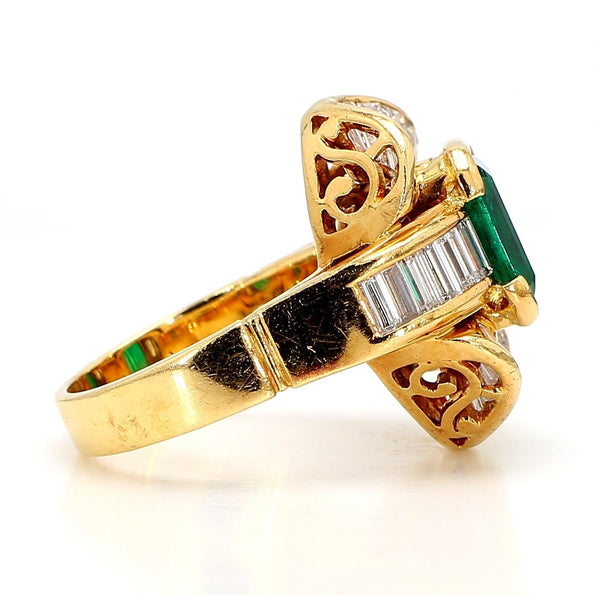7.35 Carat Emerald & Baguette Diamond Ballerina 18K Gold Cocktail Ring