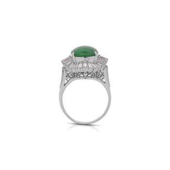 7.50 Carat Untreated Oval Green Jadeite with Baguette Diamonds in Platinum Ring – Assay Jewelers