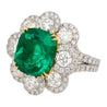 7.60 Carat Colombian Emerald GRS Certified Cushion Cut Minor Oil Diamond Ring