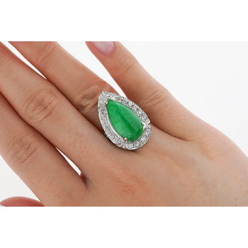 7.88 Carat Jade and Diamond Halo Ring in 18k White Gold – Assay Jewelers
