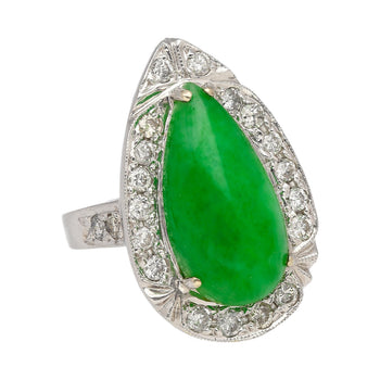 7.88 Carat Jade and Diamond Halo Ring in 18k White Gold – Assay Jewelers