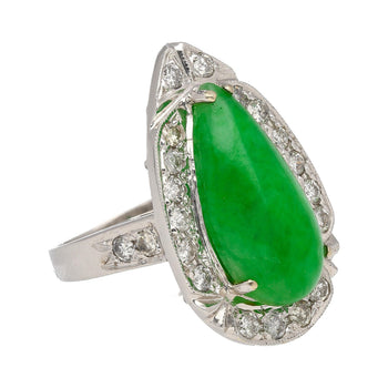 7.88 Carat Jade and Diamond Halo Ring in 18k White Gold – Assay Jewelers