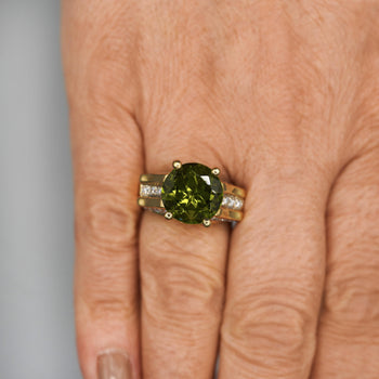 8.17 Carat Round Cut Peridot & Diamond 18K Gold Statement Ring – Assay Jewelers
