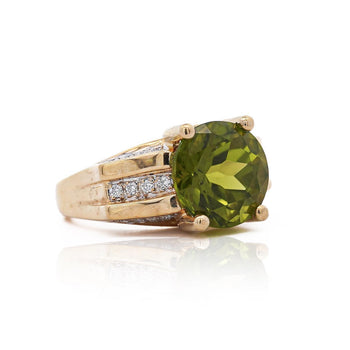8.17 Carat Round Cut Peridot & Diamond 18K Gold Statement Ring – Assay Jewelers