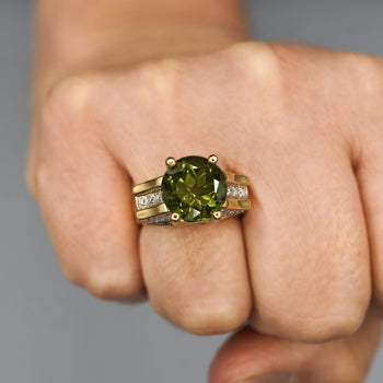 8.17 Carat Round Cut Peridot & Diamond 18K Gold Statement Ring – Assay Jewelers
