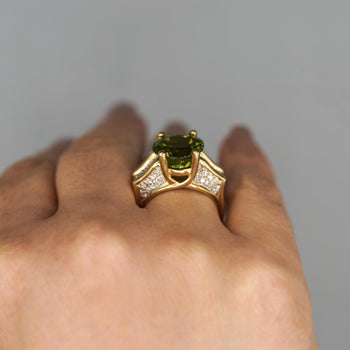 8.17 Carat Round Cut Peridot & Diamond 18K Gold Statement Ring – Assay Jewelers