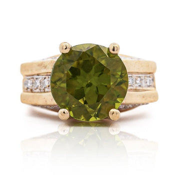 8.17 Carat Round Cut Peridot & Diamond 18K Gold Statement Ring – Assay Jewelers
