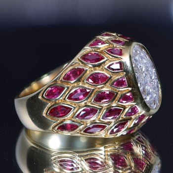 8.25 Carat Oval Burma Ruby Marquise Princess Diamond in 18K Gold Statement Ring – Assay Jewelers