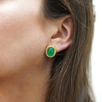 8.47 Carat Cabochon Emerald and Diamond Halo Earrings in 18K Gold – Assay Jewelers