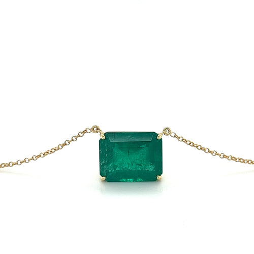 8.67 Carat Vivid Green Colombian Emerald Solitaire 18K Gold Pendant Necklace