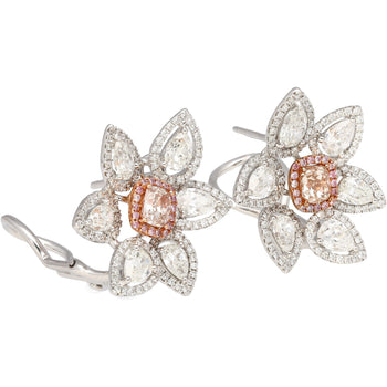 Boucles d’oreilles puces florales en diamant rose naturel de 8,7 carats et diamants – Assay Jewelers