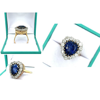 9 Carat No Heat Ceylon Blue Sapphire and Old Euro Cut Diamond Ring in 14K – Assay Jewelers