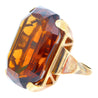 98.96 Carat Emerald Cut Citrine in 14K Yellow Gold Retro Ring