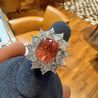 9.10 Carat Ceylon No Heat Padparadscha Pinkish Orange Sapphire and Diamond Ring