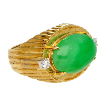 9.40 Carat Type A Fei Cui Jadeite Jade and Diamond Ring in Textured 18K Gold – Assay Jewelers