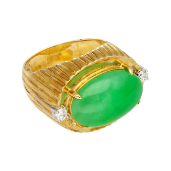 9.40 Carat Type A Fei Cui Jadeite Jade and Diamond Ring in Textured 18K Gold – Assay Jewelers