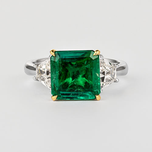 AGL Cert. 2.44 Carat No Oil Colombian Emerald & Trapezoid Diamond Ring