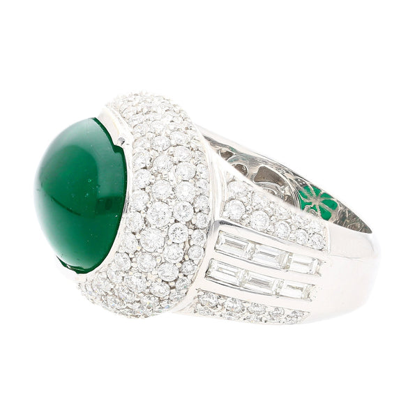 AGL Certified 10 Carat Cabochon Emerald and Diamond Cluster Ring