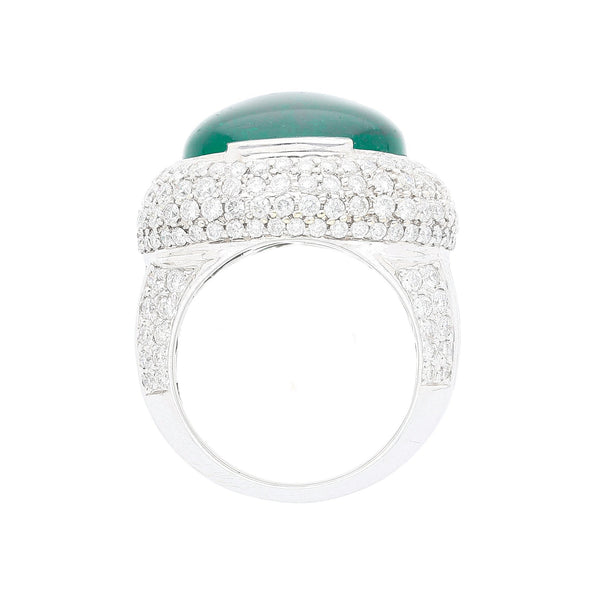 AGL Certified 10 Carat Cabochon Emerald and Diamond Cluster Ring